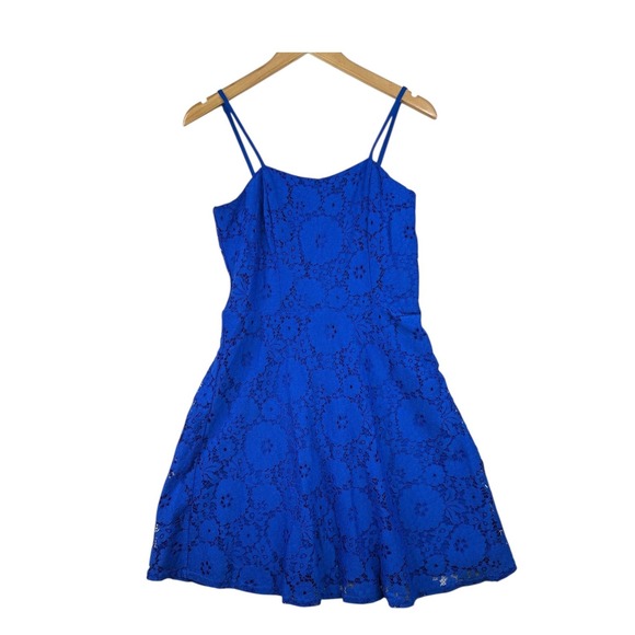 New 19Cooper Floral Lace Overlay Mini Dress size Small‎ Blue - Picture 1 of 8
